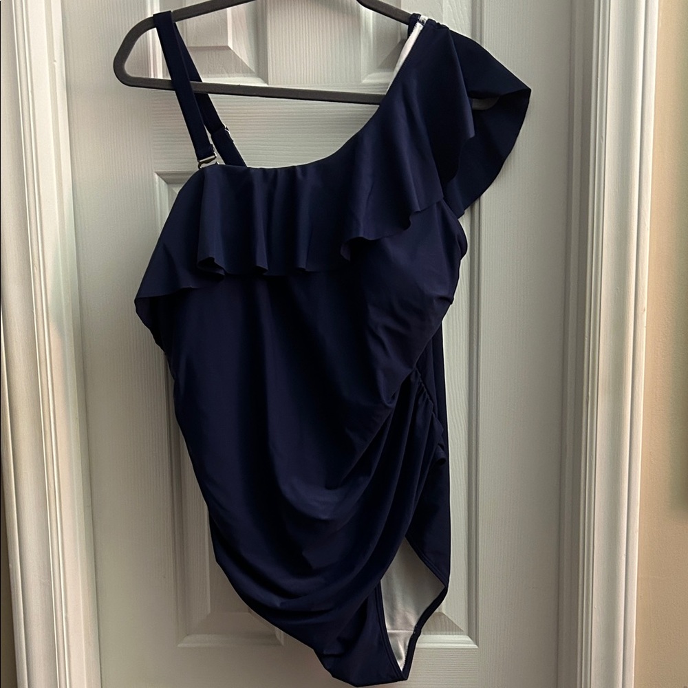 Navy Blue Ruffled One Piece Swimsuit